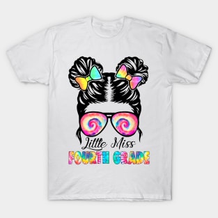 Little Miss Fourth Grade Messy Bun Girl Back To School T-Shirt